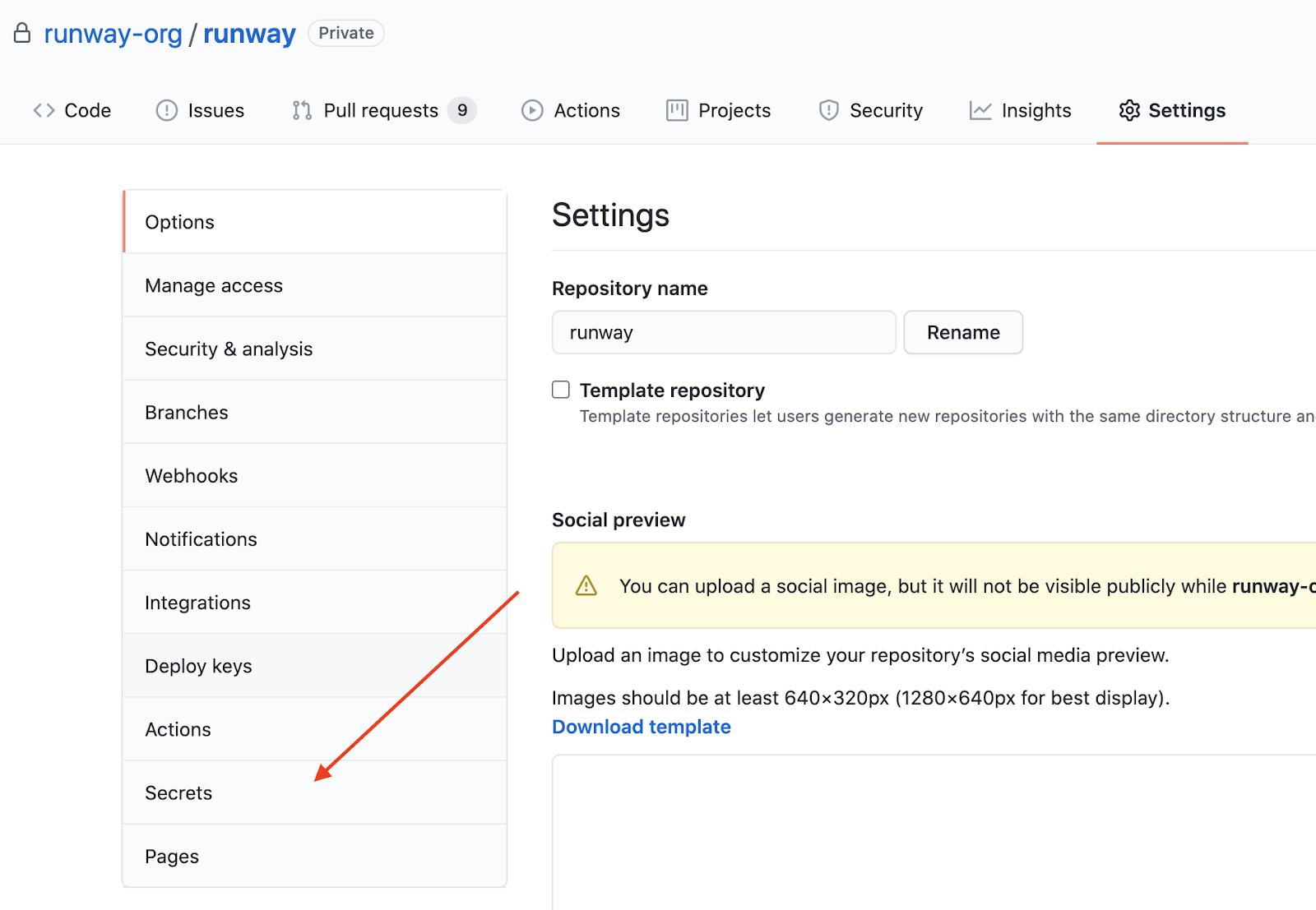 Secrets from repo > Settings