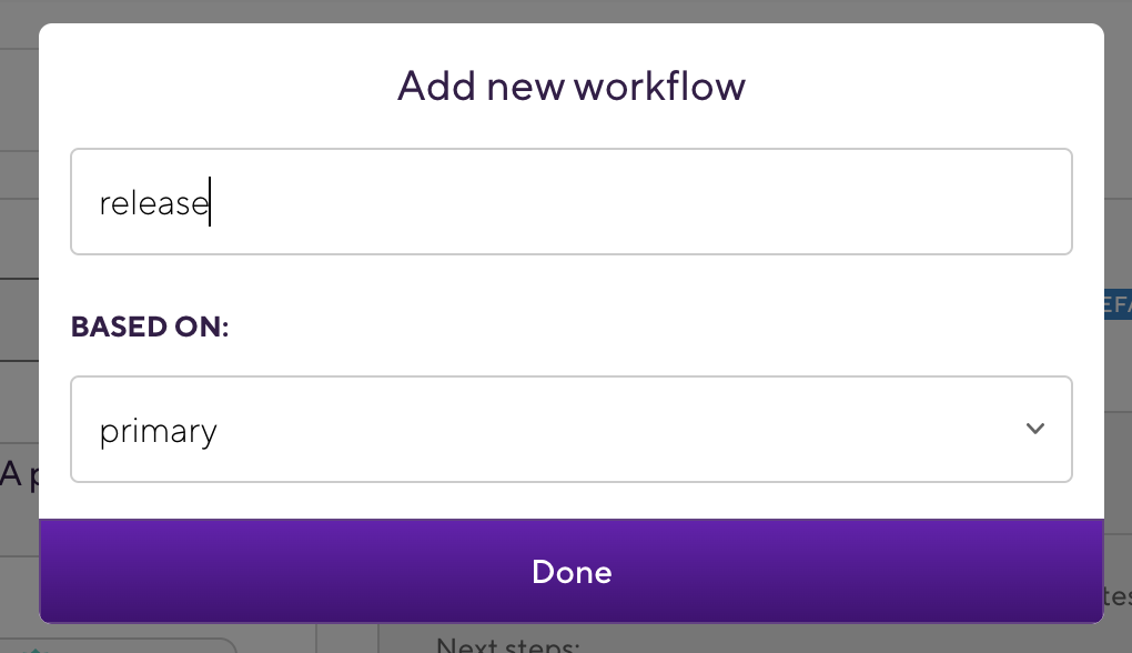 Add new workflow dialog in Bitrise