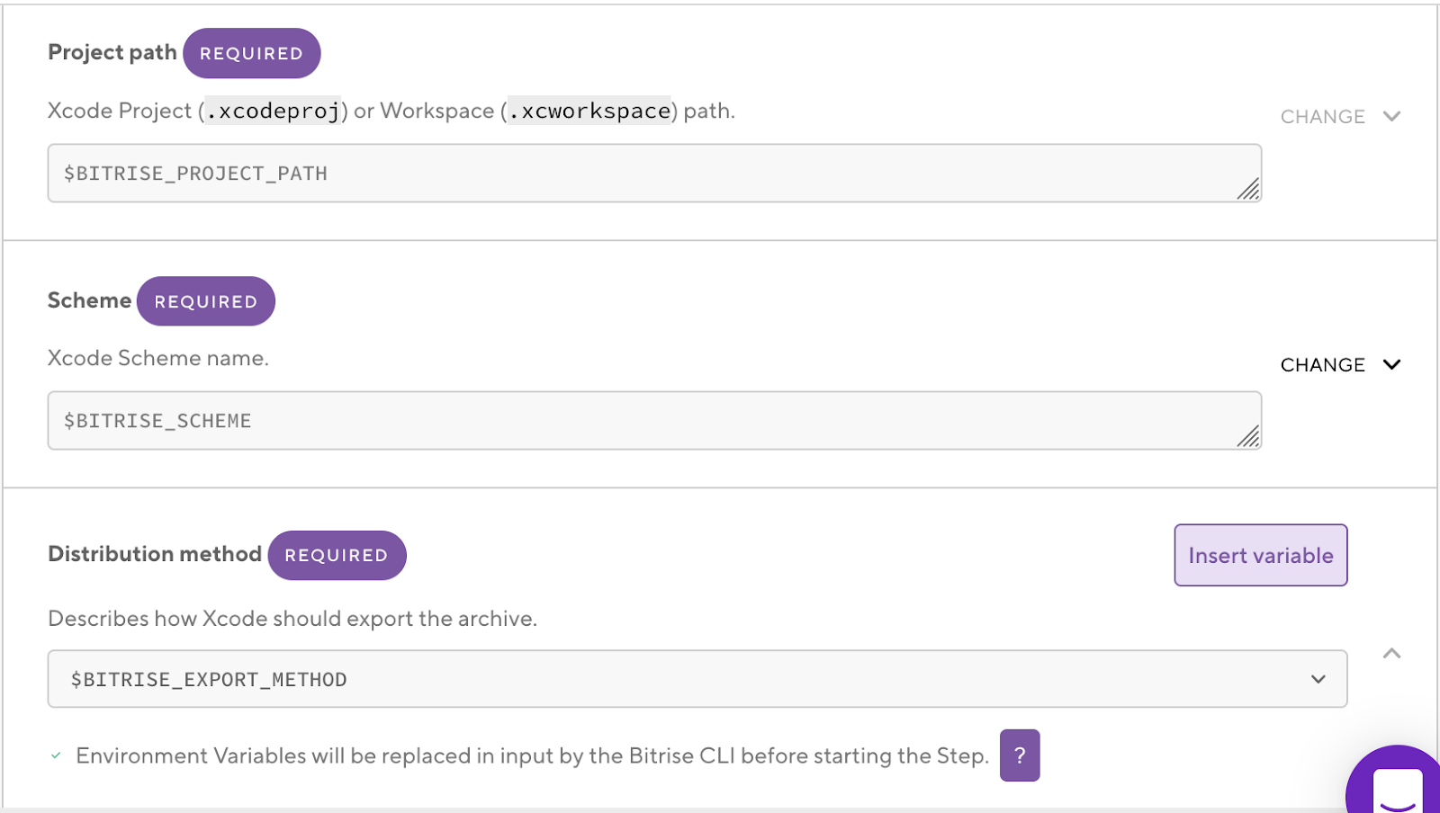 Input variables for 'Xcode Archive & Export for iOS' step in Bitrise