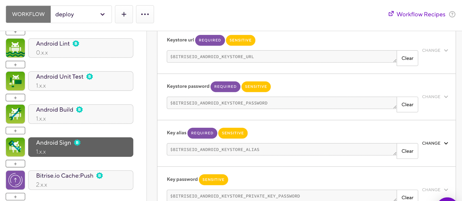 Environment variables for 'Android Sign' step in Bitrise