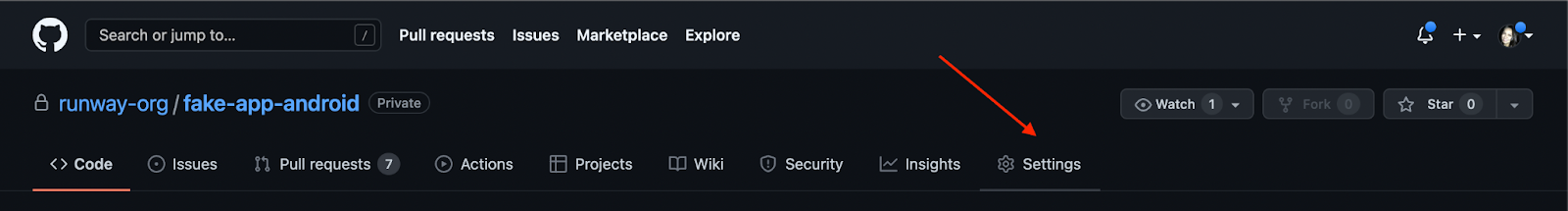 Settings in GitHub repo