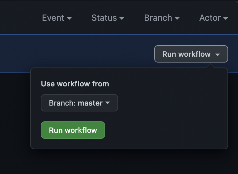 Choose base branch and run workflow