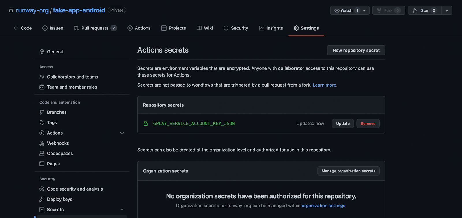 New secret added successfully in GitHub