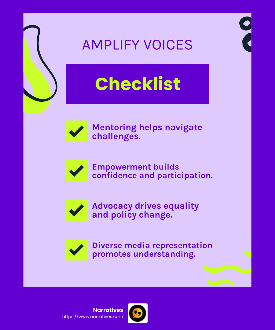 Advocacy empowers communities to drive social change. - underrepresented community voices infographic checklist-fun-neon Advocacy empowers communities to drive social change. - underrepresented community voices infographic checklist-fun-neon