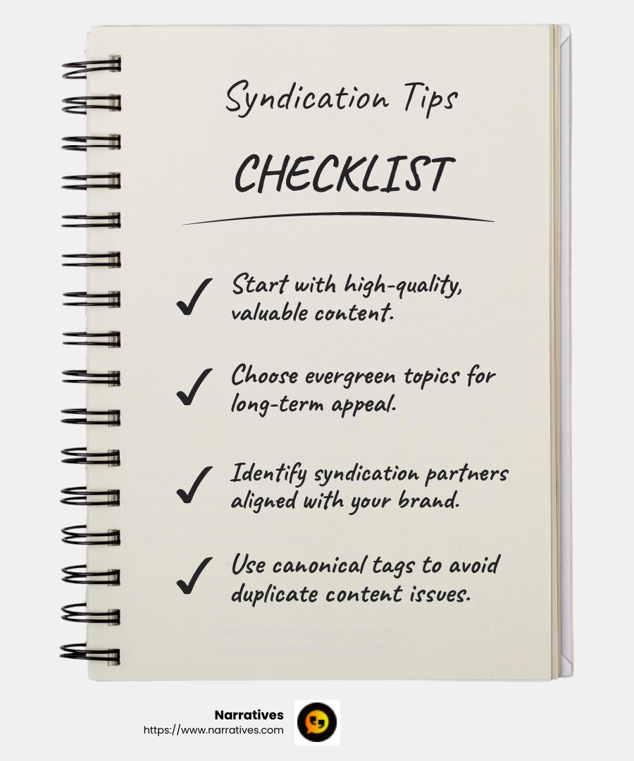 SEO Best Practices for Syndication - blog post syndication infographic checklist-notebook