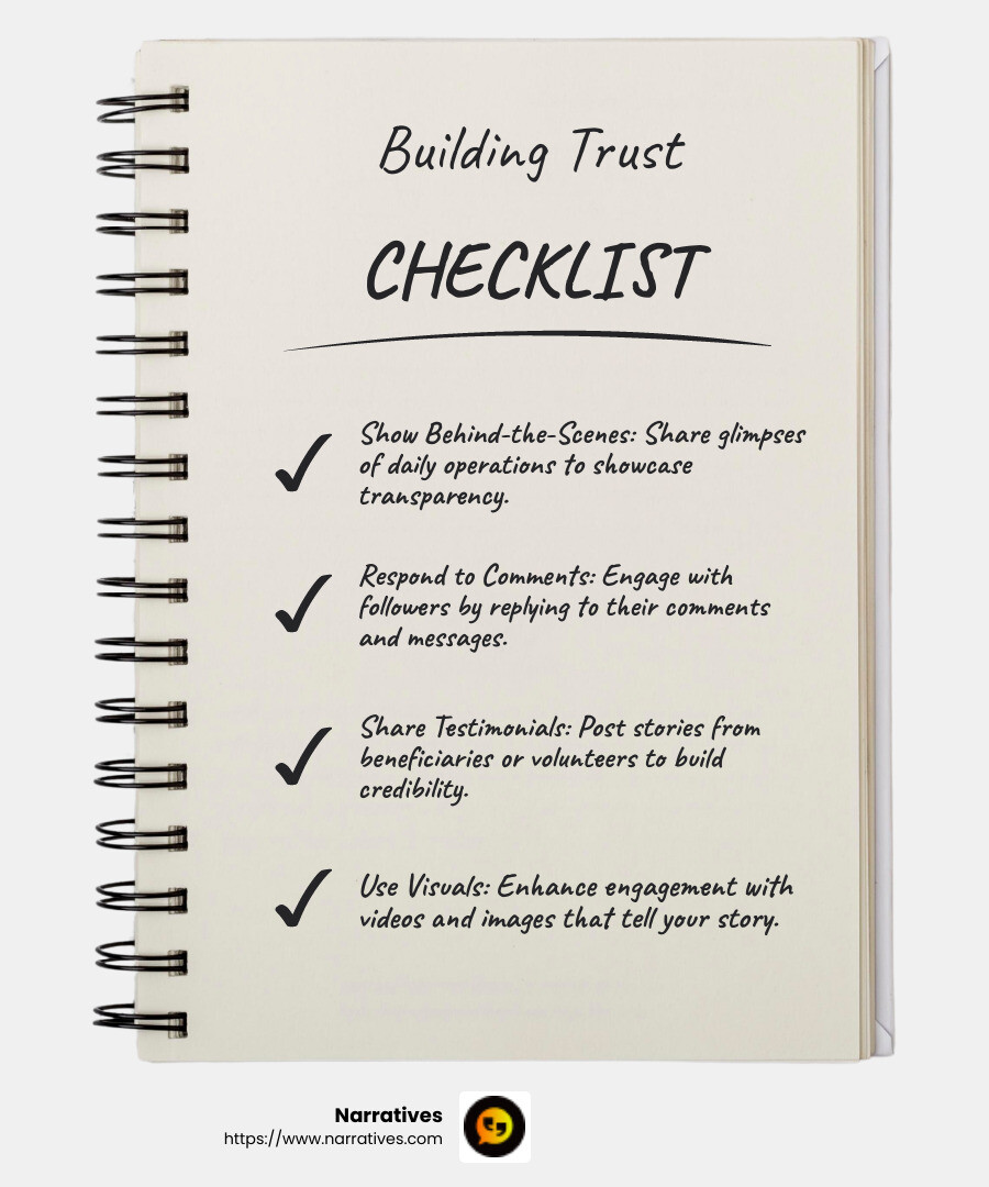 Building Trust with Social Media - social media marketing strategy for nonprofits infographic checklist-notebook