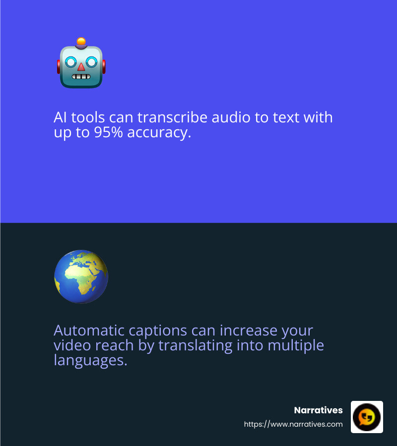 AI tools for automatic captions have shown to save time and increase accuracy in video production. - make captions for video infographic 2_facts_emoji_blue