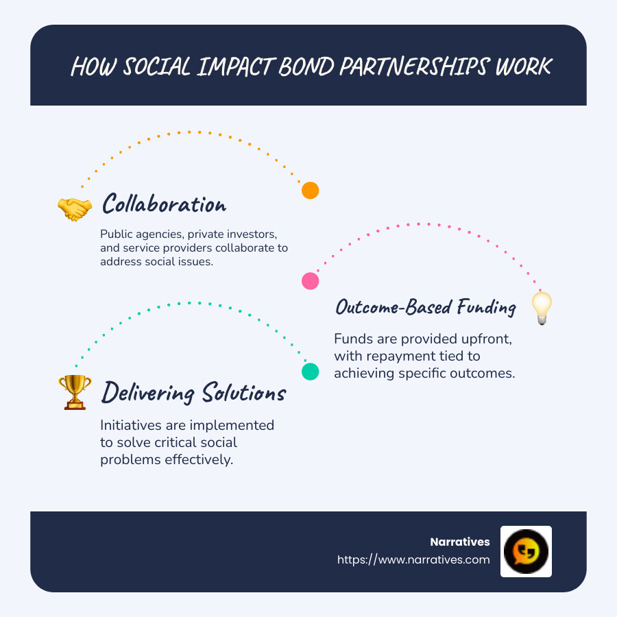 Infographic explaining what a social impact bond partnership is with bullet points - social impact bond partnership infographic infographic-line-3-steps-blues-accent_colors