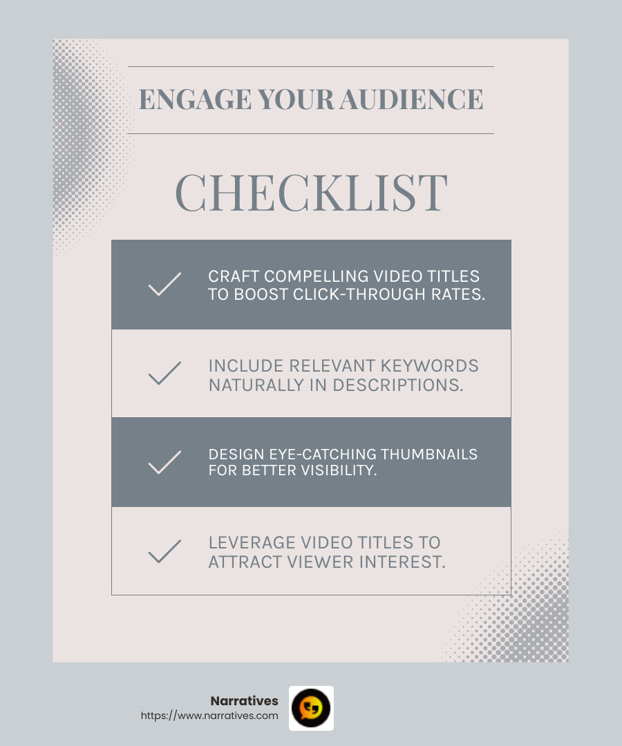 Compelling Video Title Example - youtube video creation infographic checklist-light-blue-grey