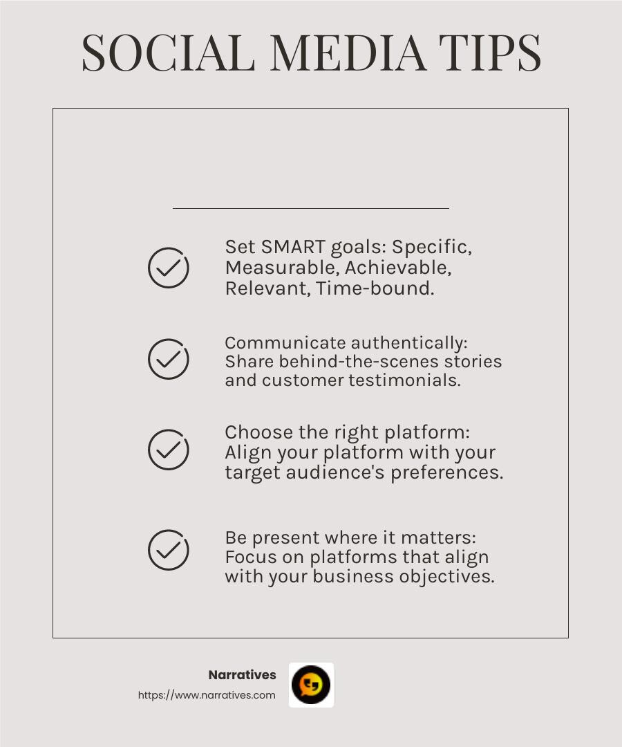 Align your social media goals with business objectives - social media marketing made easy infographic checklist-light-beige