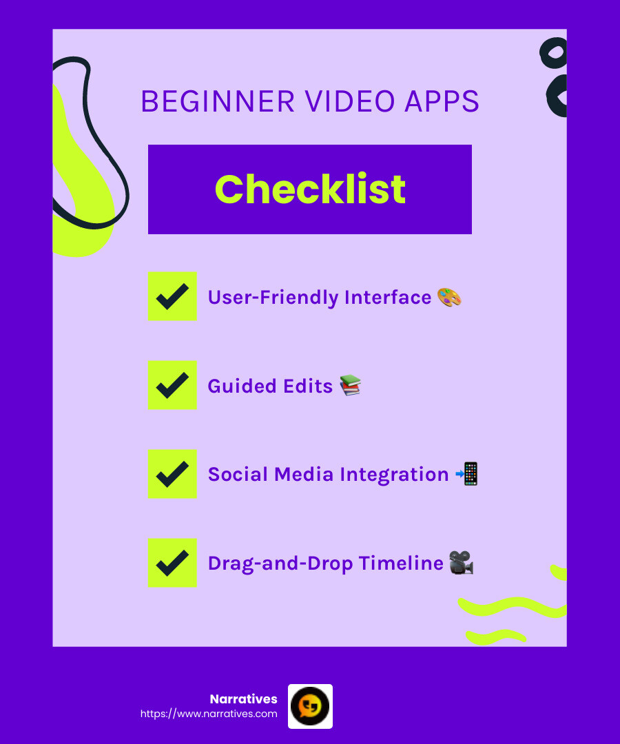Adobe Premiere Elements is ideal for beginners who want a user-friendly experience with room to grow. - video editing app infographic checklist-fun-neon