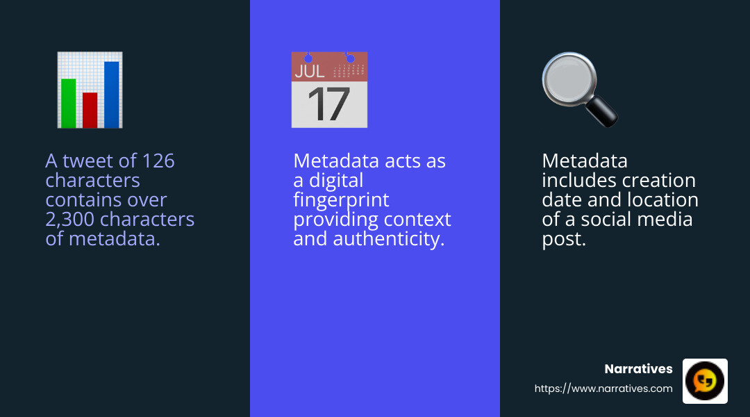 A tweet of 126 characters contains over 2,300 characters of metadata. - social media records management infographic 3_facts_emoji_blue