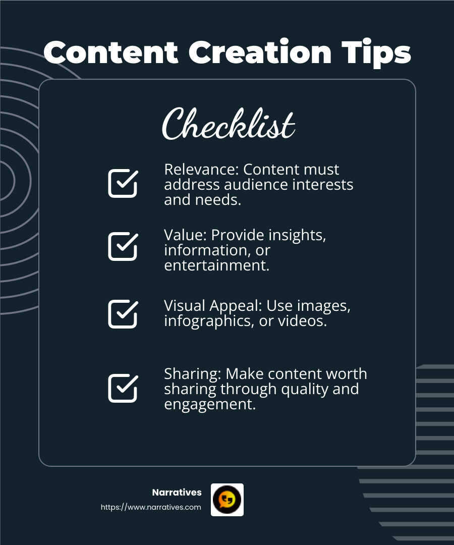 Content creation tip: High-quality visuals are crucial for engagement on platforms like Instagram and Pinterest. - social media syndication infographic checklist-dark-blue Content creation tip: High-quality visuals are crucial for engagement on platforms like Instagram and Pinterest. - social media syndication infographic checklist-dark-blue
