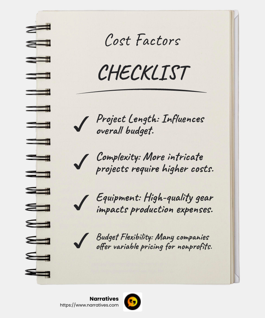 Cost considerations for non-profit video production - Non-profit video production services infographic checklist-notebook