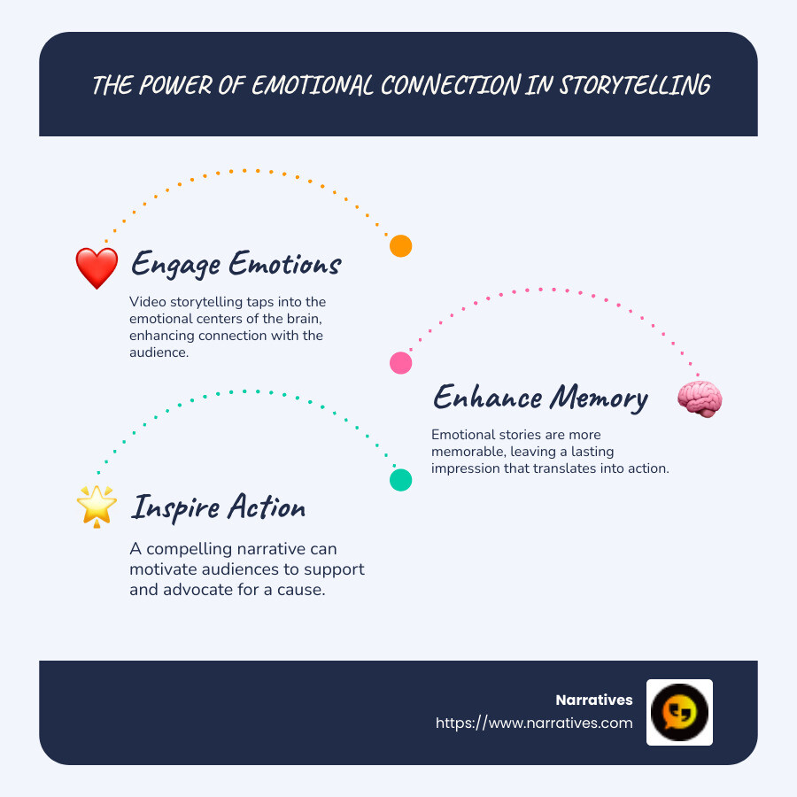 Emotional connection in storytelling infographic showing how stories engage brain areas related to emotion and memory leading to increased empathy and action. - non-profit video narratives infographic infographic-line-3-steps-blues-accent_colors Emotional connection in storytelling infographic showing how stories engage brain areas related to emotion and memory leading to increased empathy and action. - non-profit video narratives infographic infographic-line-3-steps-blues-accent_colors