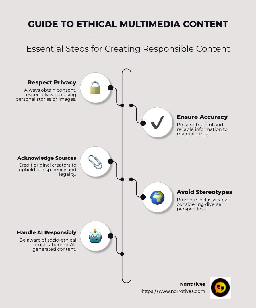 Infographic detailing key points of ethical multimedia content - ethical multimedia content infographic infographic-line-5-steps-neat_beige Infographic detailing key points of ethical multimedia content - ethical multimedia content infographic infographic-line-5-steps-neat_beige