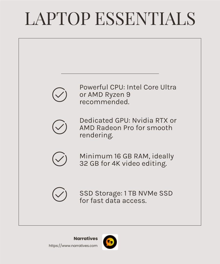 Investing in a laptop with these essential features ensures a smoother video editing experience. - best laptop for content creation and video editing infographic checklist-light-beige Investing in a laptop with these essential features ensures a smoother video editing experience. - best laptop for content creation and video editing infographic checklist-light-beige