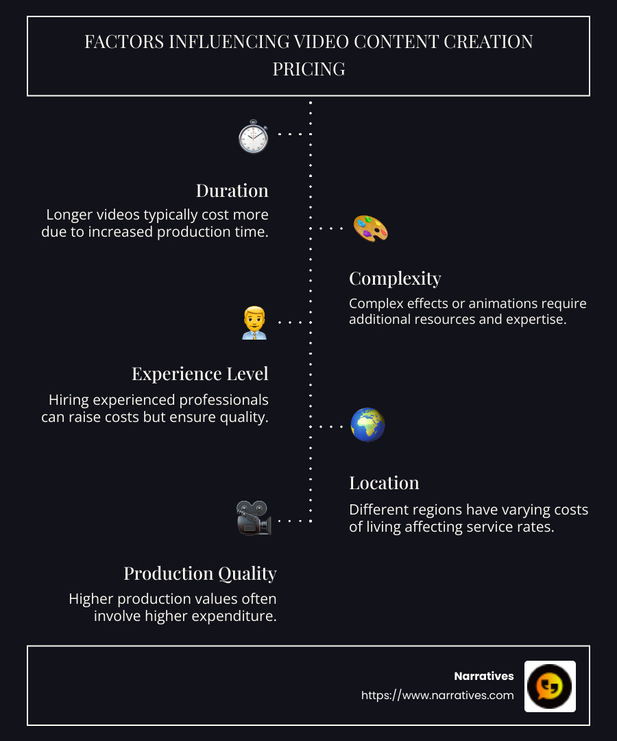 Infographic highlighting the costs and factors influencing video content creation pricing, detailing cost person for different video types like 2D and 3D animation, and explainer videos with colorful bar graphs and comparative charts - video content creation pricing infographic infographic-line-5-steps-dark Infographic highlighting the costs and factors influencing video content creation pricing, detailing cost person for different video types like 2D and 3D animation, and explainer videos with colorful bar graphs and comparative charts - video content creation pricing infographic infographic-line-5-steps-dark