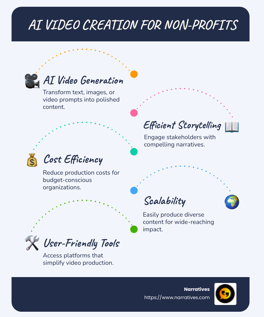 Infographic on AI video creation advantages for non-profits - artificial intelligence video creation infographic infographic-line-5-steps-blues-accent_colors