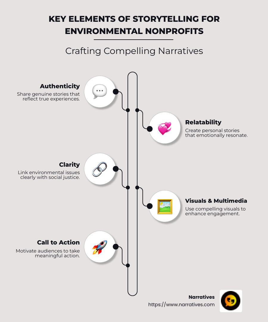 Infographic on storytelling strategy for nonprofits featuring authenticity, relatability, clarity, and visuals with a step-by-step guide on crafting a story - storytelling for environmental nonprofits infographic infographic-line-5-steps-neat_beige Infographic on storytelling strategy for nonprofits featuring authenticity, relatability, clarity, and visuals with a step-by-step guide on crafting a story - storytelling for environmental nonprofits infographic infographic-line-5-steps-neat_beige