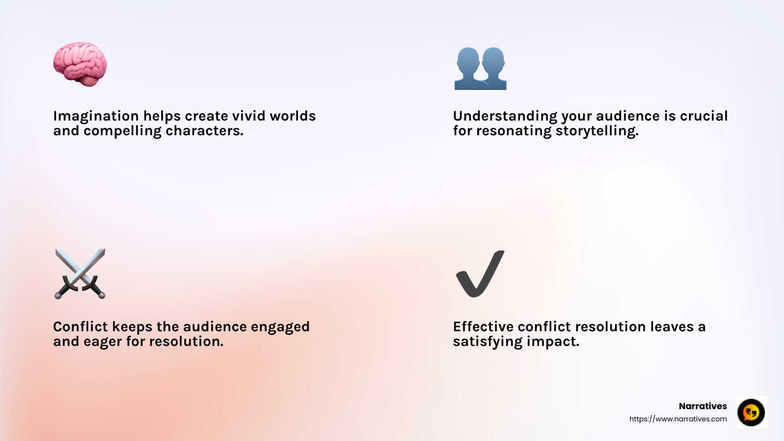 Conflict Drives Engagement - storytelling that moves people infographic 4_facts_emoji_light-gradient