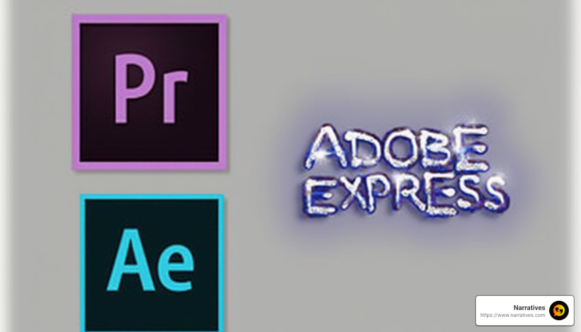 Premiere Pro, After Effects, and Adobe Express logos - adobe video creation Premiere Pro, After Effects, and Adobe Express logos - adobe video creation