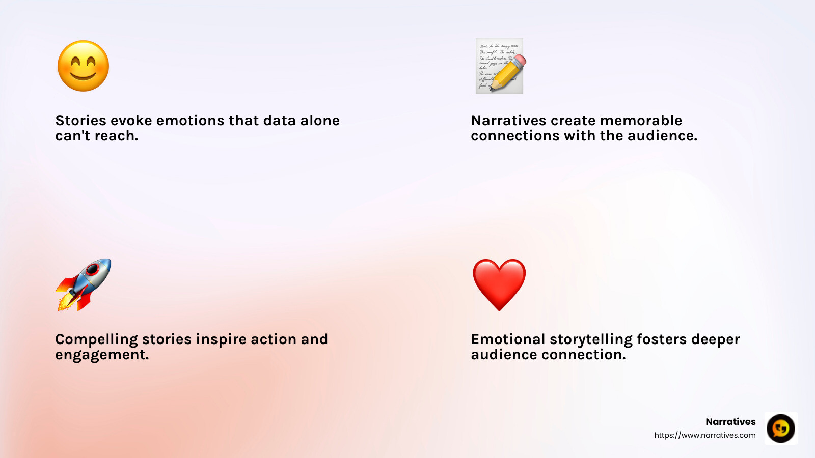 Emotional connection in storytelling - Communicating through storytelling infographic 4_facts_emoji_light-gradient
