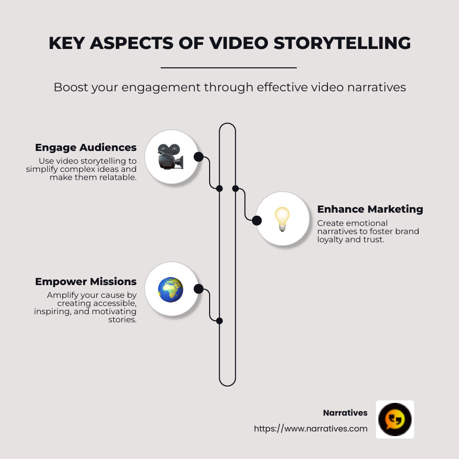 Elements of effective video storytelling, such as emotional connection, narrative structure, and audience engagement. - Storytelling through video infographic infographic-line-3-steps-neat_beige Elements of effective video storytelling, such as emotional connection, narrative structure, and audience engagement. - Storytelling through video infographic infographic-line-3-steps-neat_beige