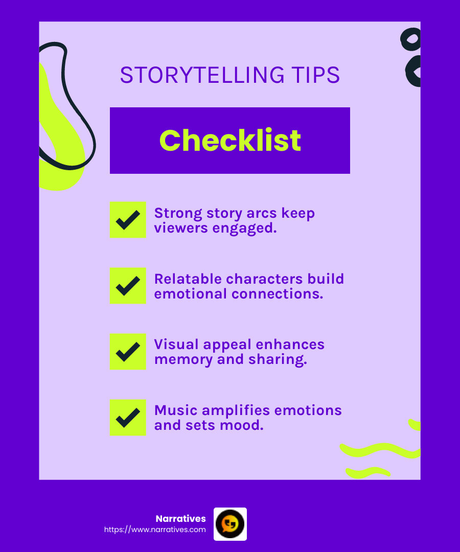Emotional storytelling is a powerful tool in engaging audiences - Social media video storytelling infographic checklist-fun-neon
