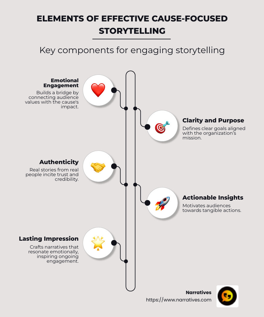 How cause-focused storytelling connects with audiences - Cause-focused storytelling infographic infographic-line-5-steps-neat_beige