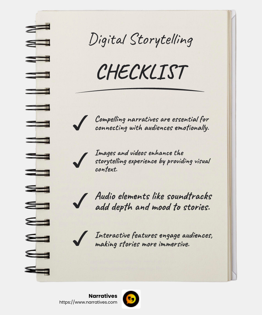 Description of multimedia elements - Storytelling through digital media infographic checklist-notebook