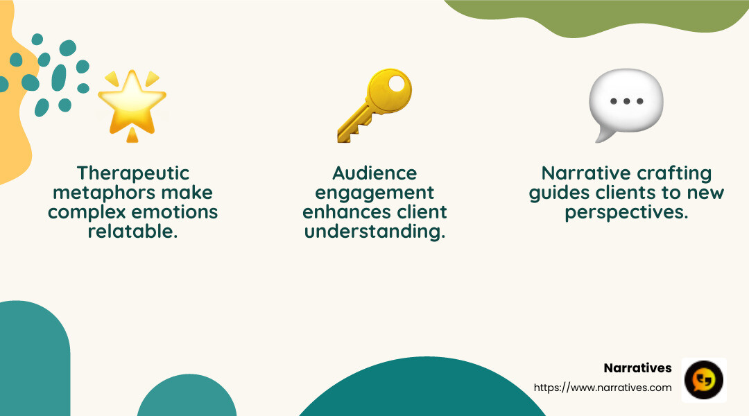 Therapeutic metaphors can help clients understand complex emotions. - Storytelling in social work infographic 3_facts_emoji_nature