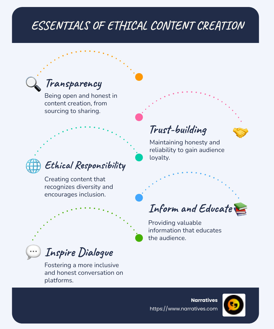 Infographic detailing the essentials of ethical content creation - ethical content creation infographic infographic-line-5-steps-blues-accent_colors