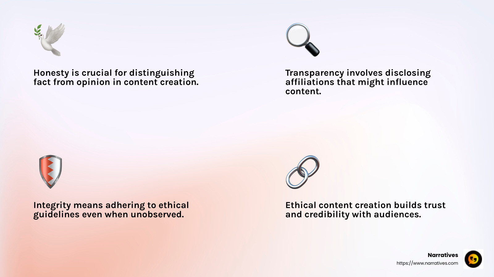 Honesty, Transparency, Integrity - ethical content creation infographic 4_facts_emoji_light-gradient