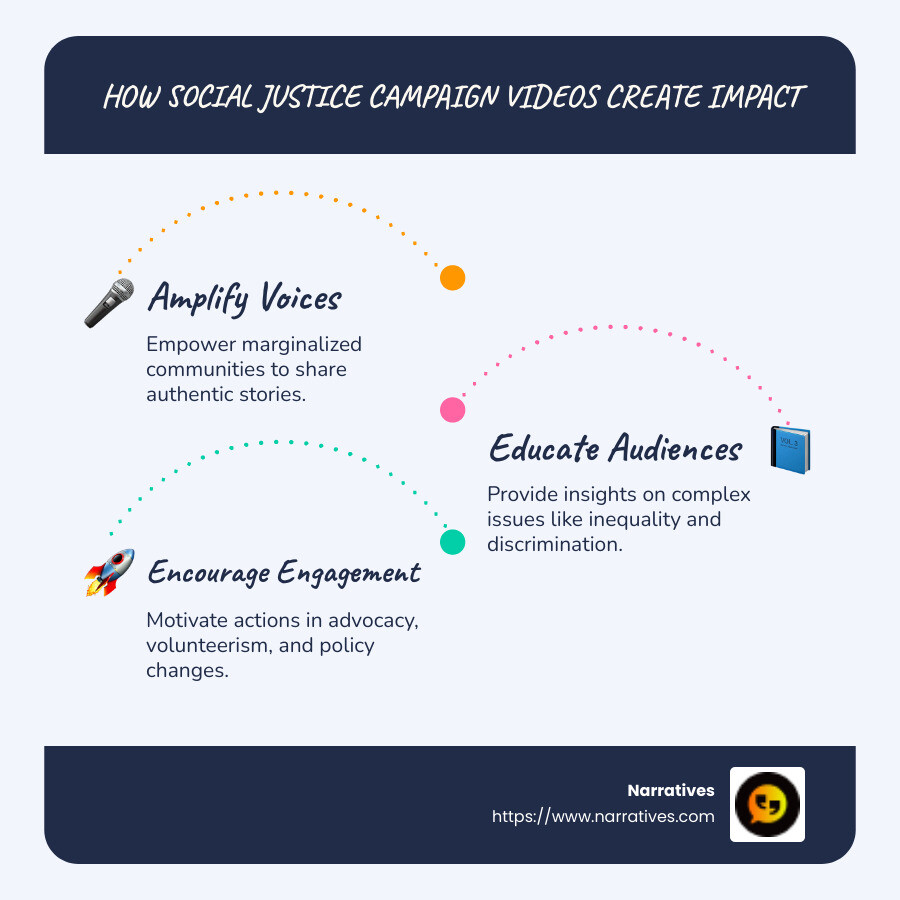 Influence of Social Justice Campaign Videos - Social justice campaign videos infographic infographic-line-3-steps-blues-accent_colors