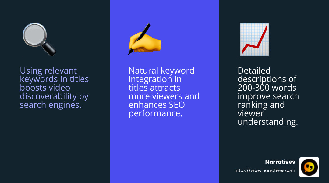 Using keywords in video titles and descriptions can improve search rankings - Optimizing video for SEO infographic 3_facts_emoji_blue