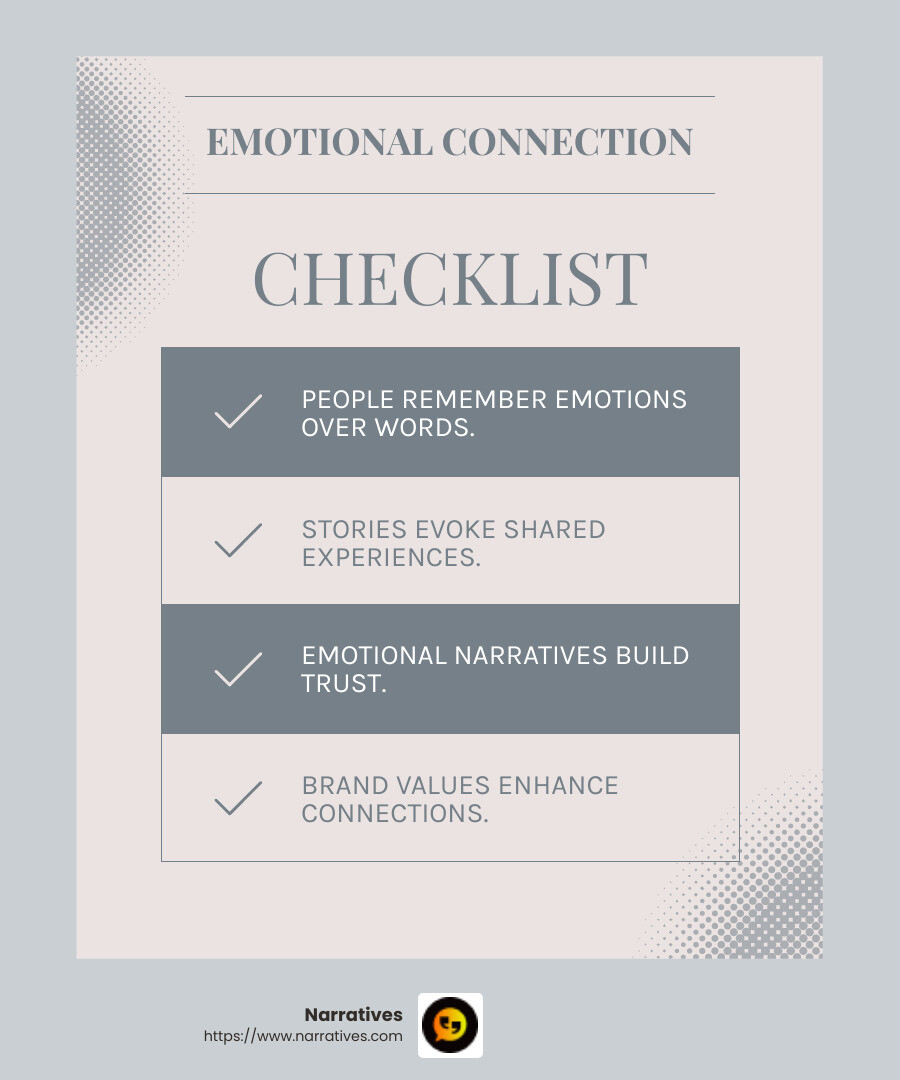Emotional connection is key to brand storytelling - Building brand stories infographic checklist-light-blue-grey