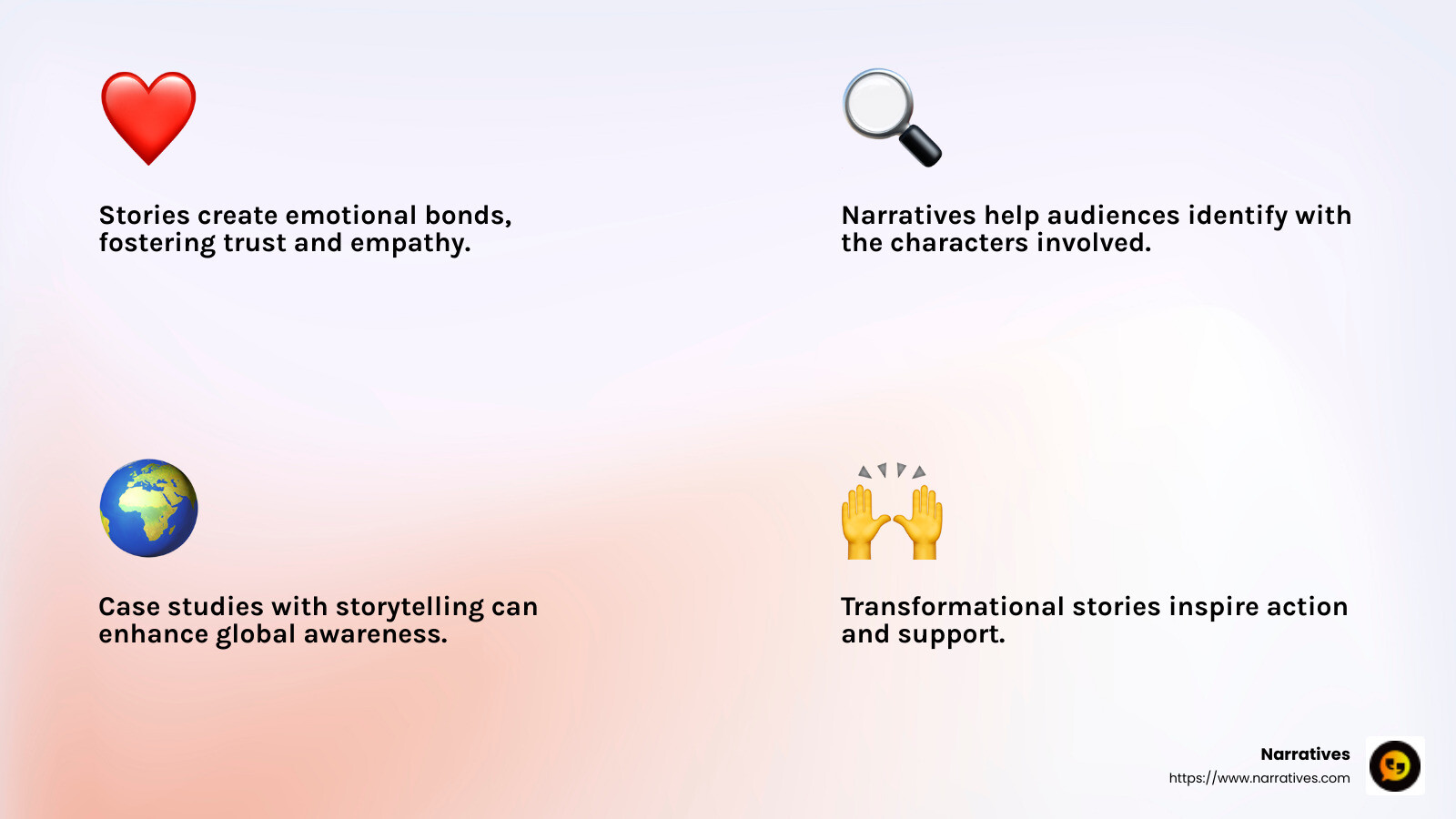 Emotional connection through storytelling - Storytelling case studies infographic 4_facts_emoji_light-gradient