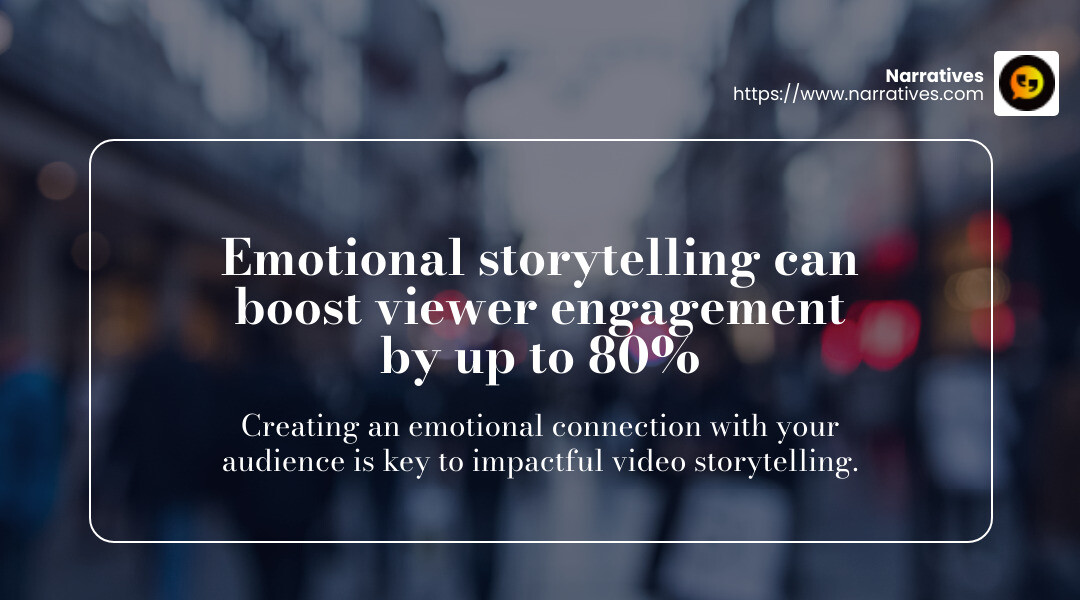 Emotional storytelling can boost viewer engagement by up to 80% - video content strategies infographic simple-stat-landscape-blurry-bg