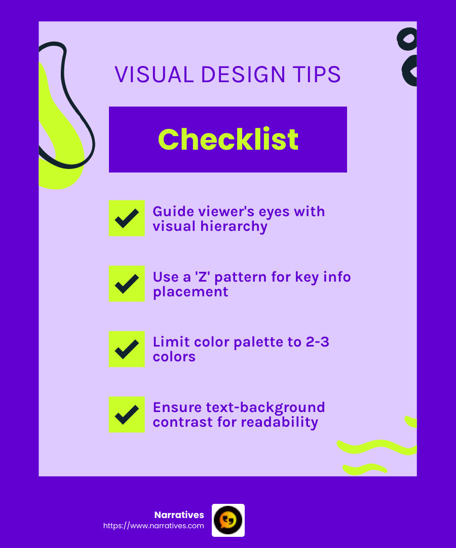 Color schemes can highlight important points - Creating impactful visuals infographic checklist-fun-neon