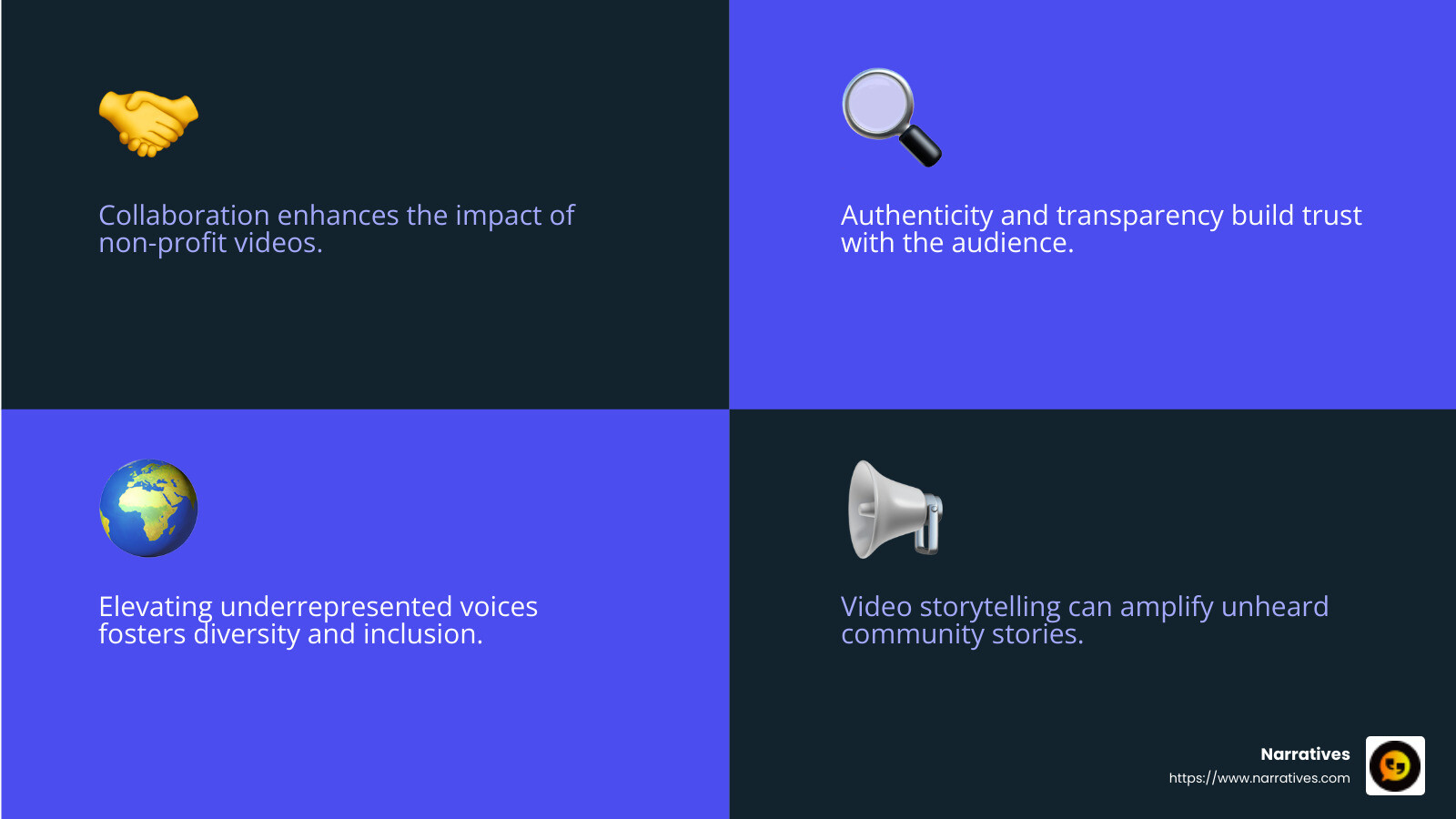 Video content can forge strong community bonds through authentic storytelling and diverse representation. - Video content best practices infographic 4_facts_emoji_blue