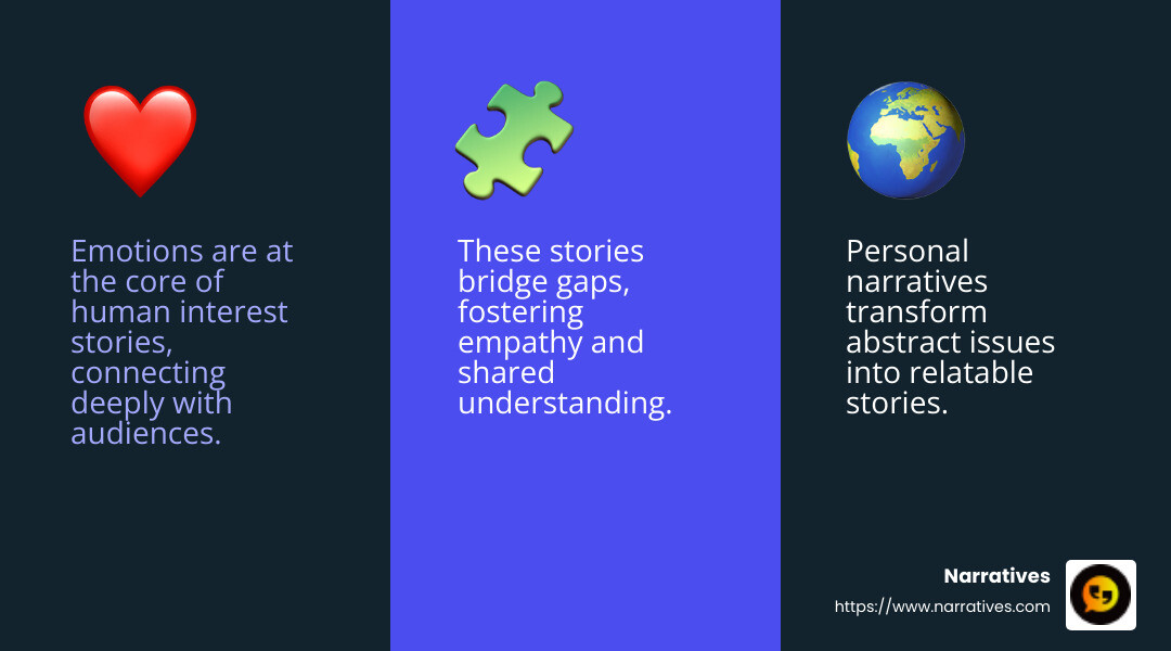 Emotional storytelling connects us all - Human interest storytelling infographic 3_facts_emoji_blue