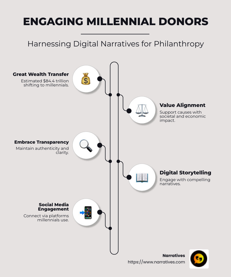 Infographic on Generational Philanthropy and Storytelling Strategies for Millennial Donors - Engaging millennial donors infographic infographic-line-5-steps-neat_beige