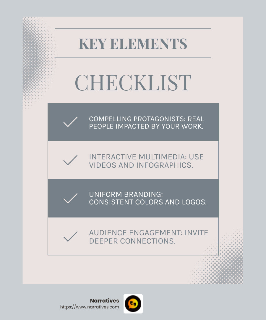 Uniform branding strengthens message clarity and increases trust. - Best nonprofit storytelling examples infographic checklist-light-blue-grey