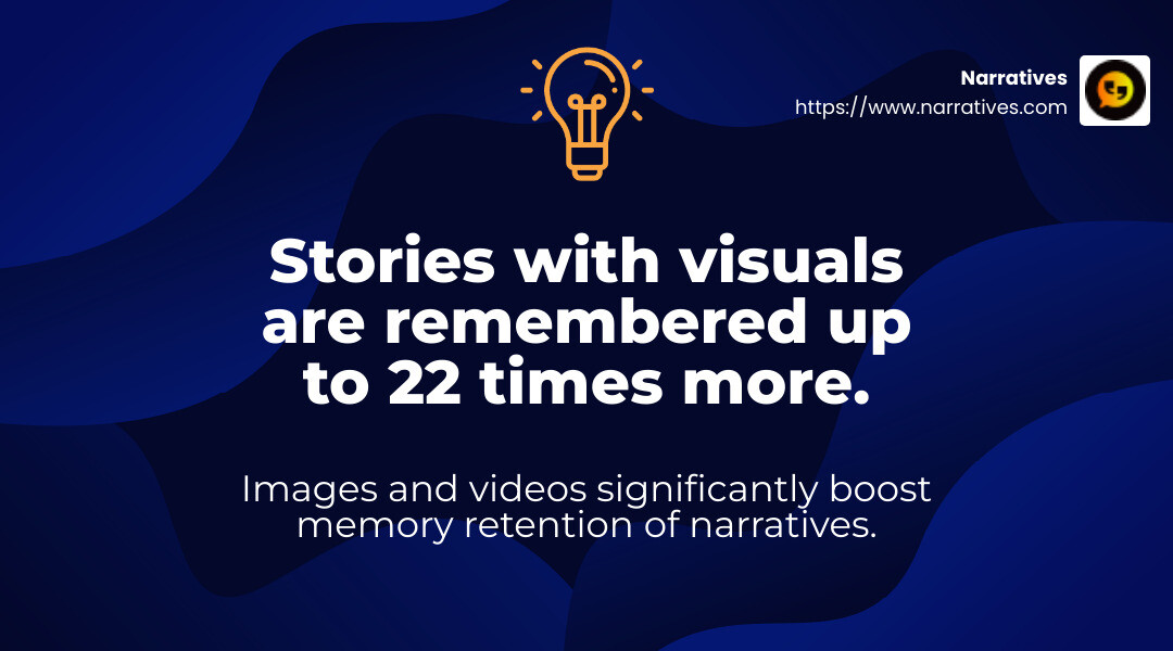 Stories are remembered up to 22 times more than facts alone. - Impact stories for nonprofits infographic simple-stat-landscape-lightbulb