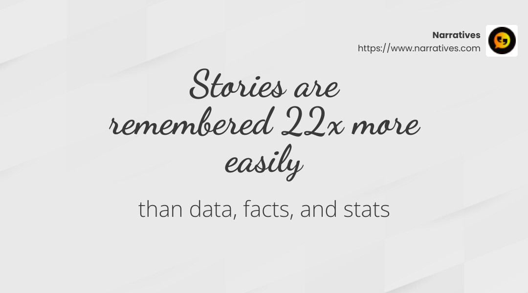 Stories are remembered 22x more easily than data, facts, and stats - Nonprofit storytelling toolkit infographic simple-stat-landscape-light