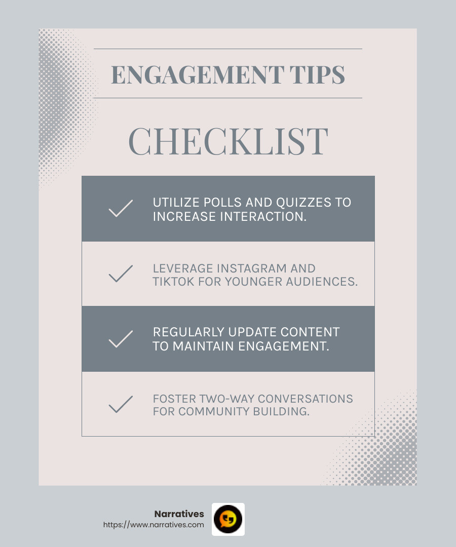 Social Media Engagement Tips - Nonprofit content creation infographic checklist-light-blue-grey