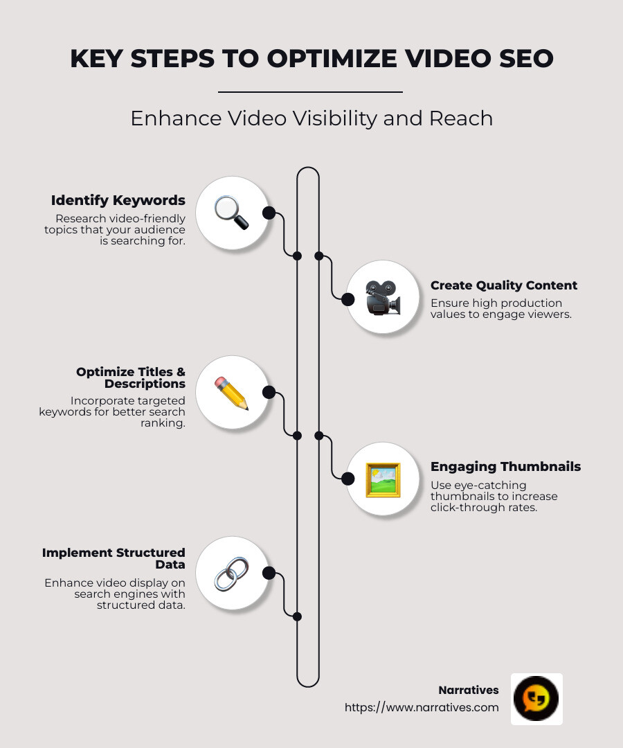 Key steps to optimize video SEO - Optimizing video content for SEO infographic infographic-line-5-steps-neat_beige