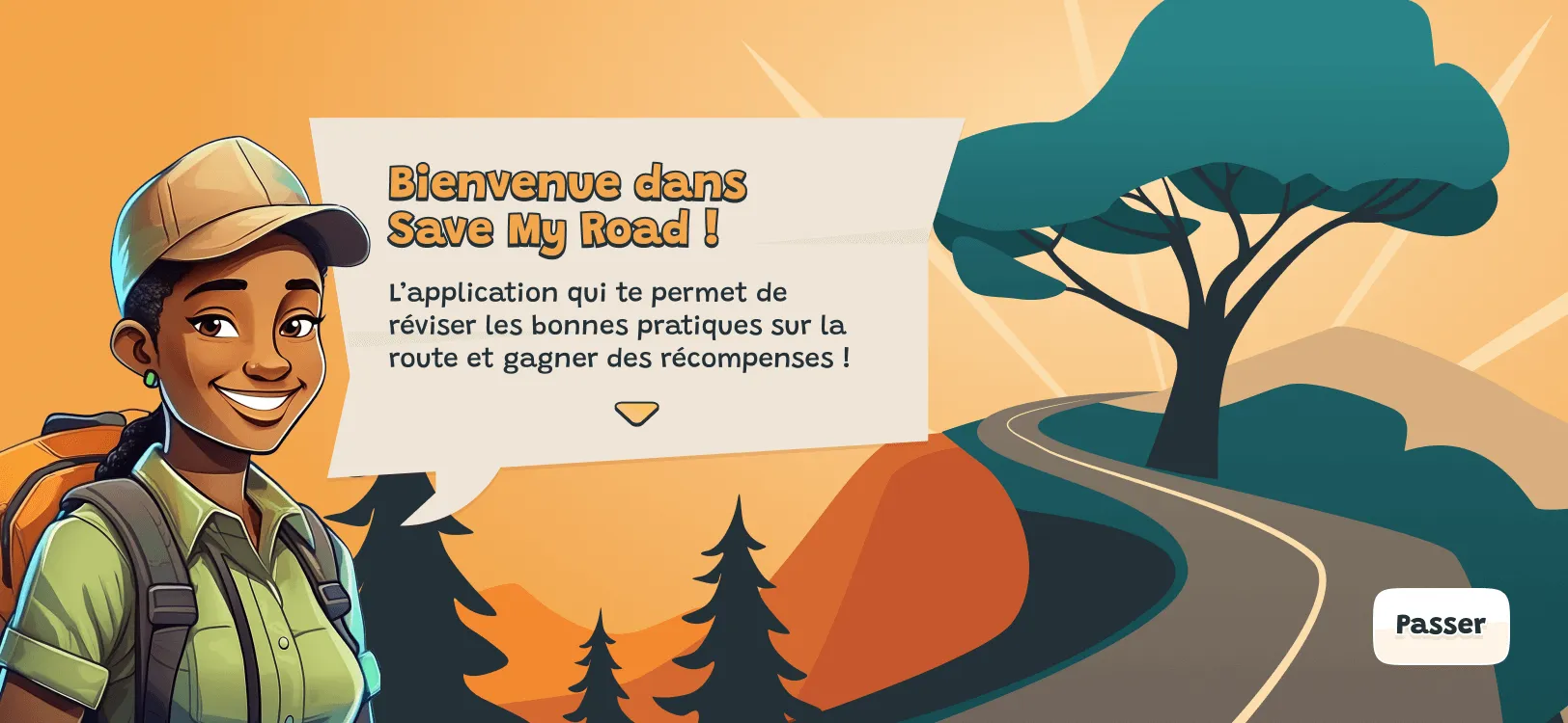 Écran application Save My Road Bienvenue