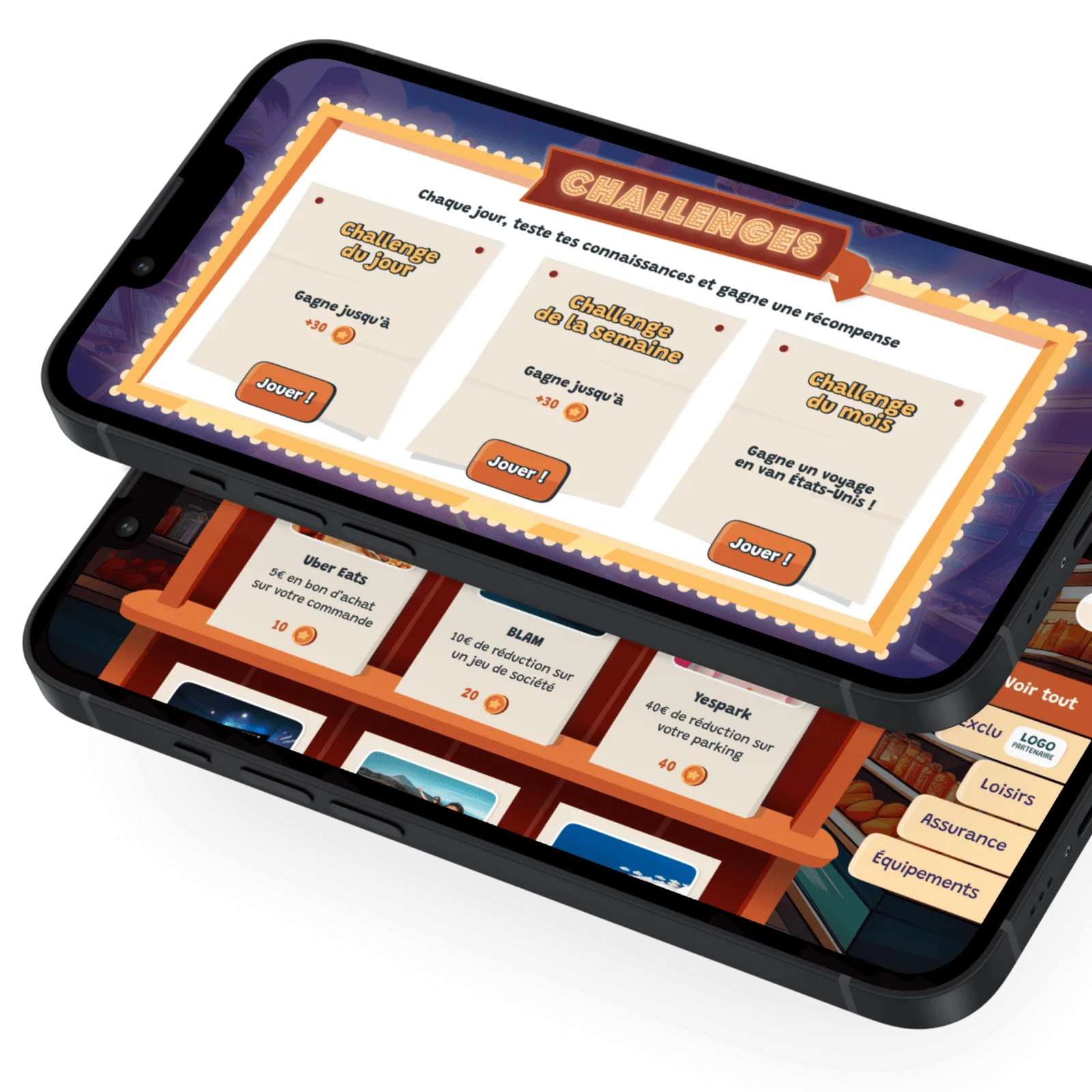 Écran application Save My Road Challenges et boutique